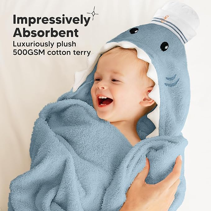 KeaBabies Organic Baby Towel with Hood for Girls, Boys - Soft, Absorbent, 100% Cotton Hooded Baby Towels for Newborns, Infants, Large Hooded Bath Towels for Babies, Kids, Toddler 1-3 (Skipper)