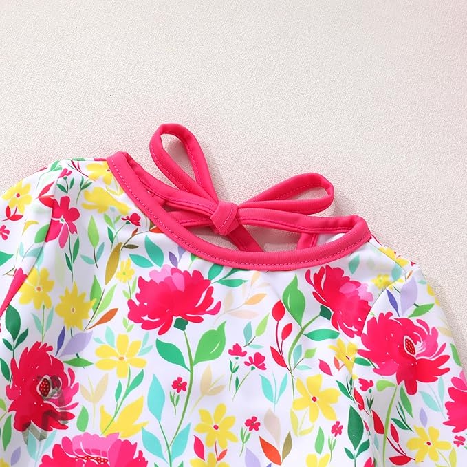 YOUNGER TREE Infant Baby Girls Swimsuit Long Sleeve Swimsuits One Piece Swimsuit Solid Color Bathing Suit with Hat, UPF 50+