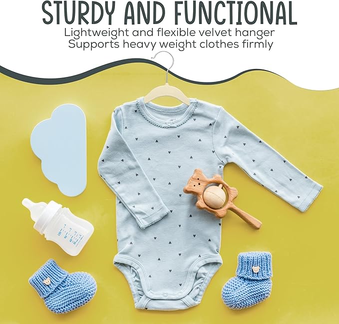 25 Premium Baby Velvet Hangers - 11.8 Inches Non-Slip & Ultra-Slim Baby Hangers for Space-Saving & Children Clothes - 360 Swivel Hook, Strong & Durable Infant & Toddler Clothes Hanger - Beige