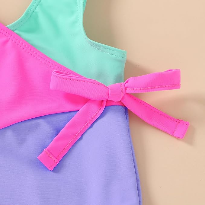 Happy Town Toddler Swimsuit Girl One Piece Bathing Suit Color Block Swimwear Baby Summer Beach Wear