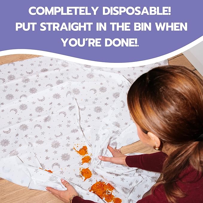 60 Pack Disposable Splat Mats by Eli with Love - Extra Large 49"x49" 100% Waterproof Baby Splat Mat for Under High Chair - Plastic Mat Liner for Floor - Protect from Spills (Floral, 60 Pack)