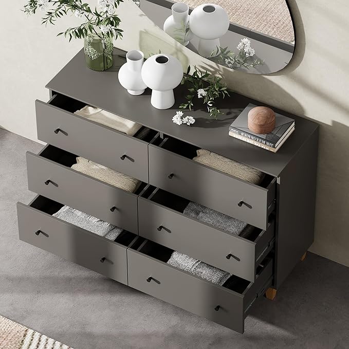 WMAPAT 8 Drawers Dresser Chests for Bedroom, 3-in-1 Modern Wood Closet Storage Organizer Furniture with Doors and Adjustable Shelves for Kids Room, Nursery, Dark Gray&Oak Brown, 94.4" Wide