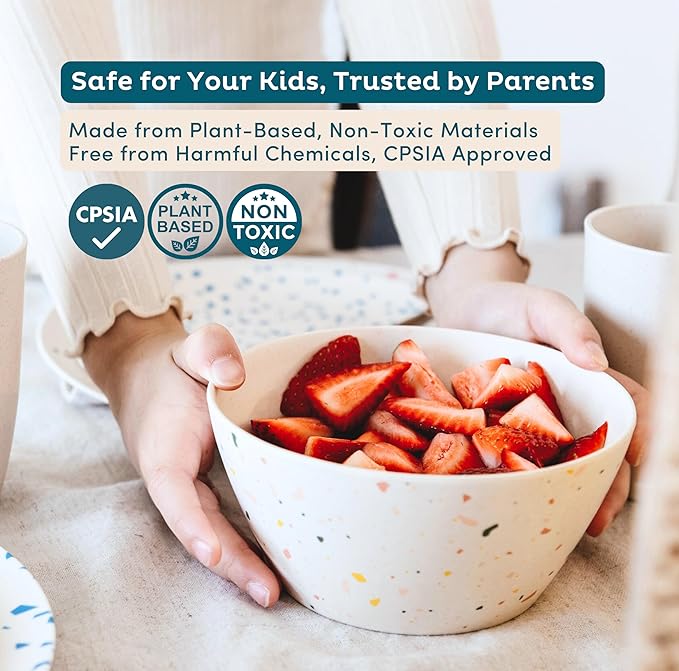 Nook Theory 4 Pack Bamboo Bowls - 22 Oz Reusable Bowl, Dishwasher Safe - Not Microwavable Bamboo Dishes (Confetti)