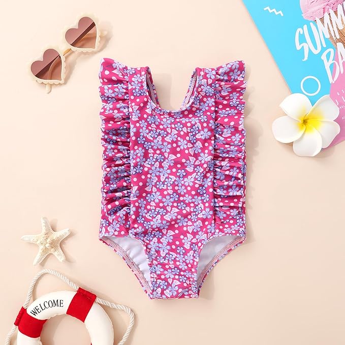 Happy Town One-Piece Infant Toddler Baby Girl Summer Swimsuit Watermelon Leopard Ruffle Swimwear Bikini Bathing Suit