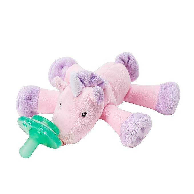 Nookums Paci-Plushies Shakies - Pacifier Holder with Built in Rattle (2 in 1)- Adapts to Name Brand Pacifiers, Suitable for All Ages, Plush Toy Includes Detachable Pacifier (Unicorn)…