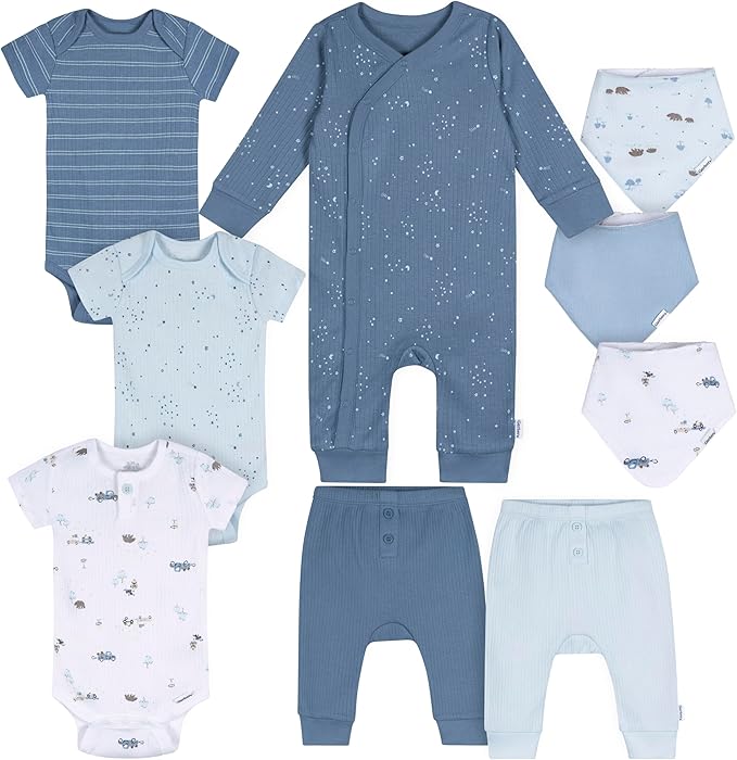 Gerber unisex-baby 9-piece Baby Gift Set for Newborn Boys & Girls – Premium Cotton Baby Essentials Layette Set