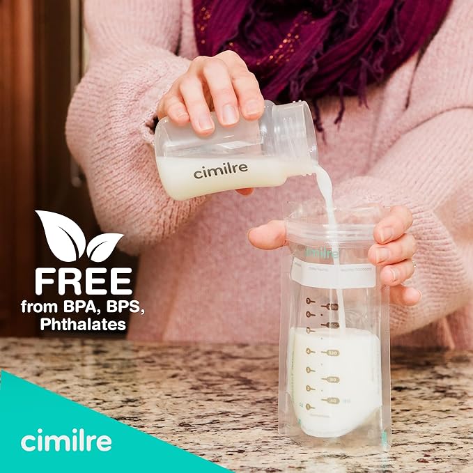 Breast Milk Storage Bags by Cimilre, Leak-Proof Breastmilk Storage Bags, Freeze Flat or Standing, 7 oz. Bags (120 Pack)