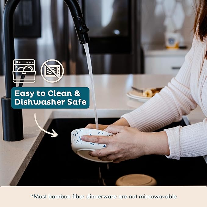 Nook Theory 4 Pack Bamboo Bowls - 22 Oz Reusable Bowl, Dishwasher Safe - Not Microwavable Bamboo Dishes (Vroom)