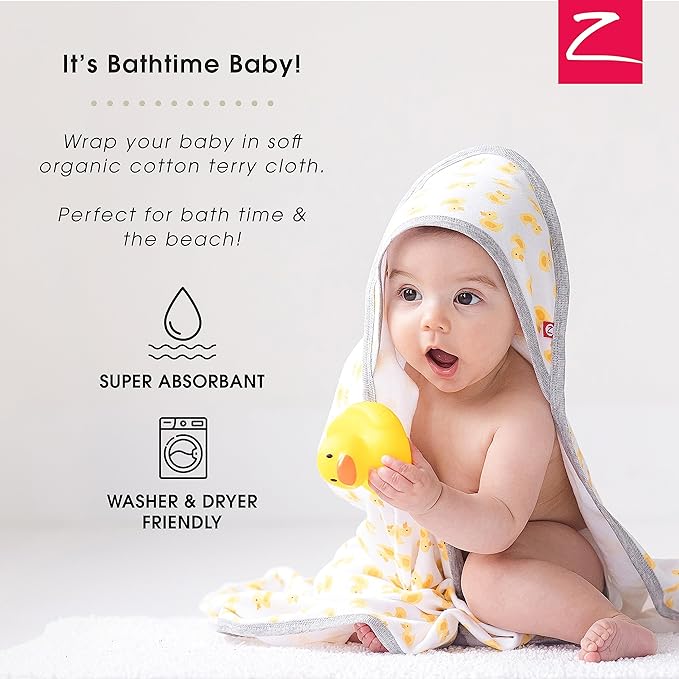 Zutano Hooded Baby Towels, Organic Cotton Baby Bath Towel, Ultra Soft and Absorbent Baby Towel for Newborn and Infant | Girl, Boy, and Unisex Towel Set, Unicorn Meadows, 2-Pack