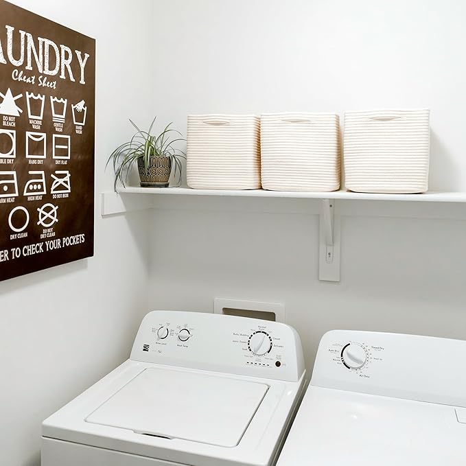 NaturalCozy 13 Inch Cube Storage Bins Cotton Rope Woven Baskets for Organizing 3-Pack | 13 x 13 Storage Cubes | Fabric Square Storage Baskets for Shelves Organizer, Kids Toy Bins, Closet Baby Nursery