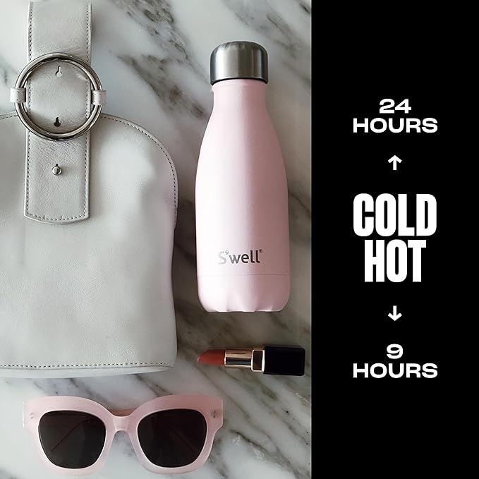 S'well Stainless Steel Water Bottle, 9oz, Pink Topaz, Triple Layered Vacuum Insulated Containers Keeps Drinks Cold for 24 Hours and Hot for 12, BPA Free, Perfect for On the Go