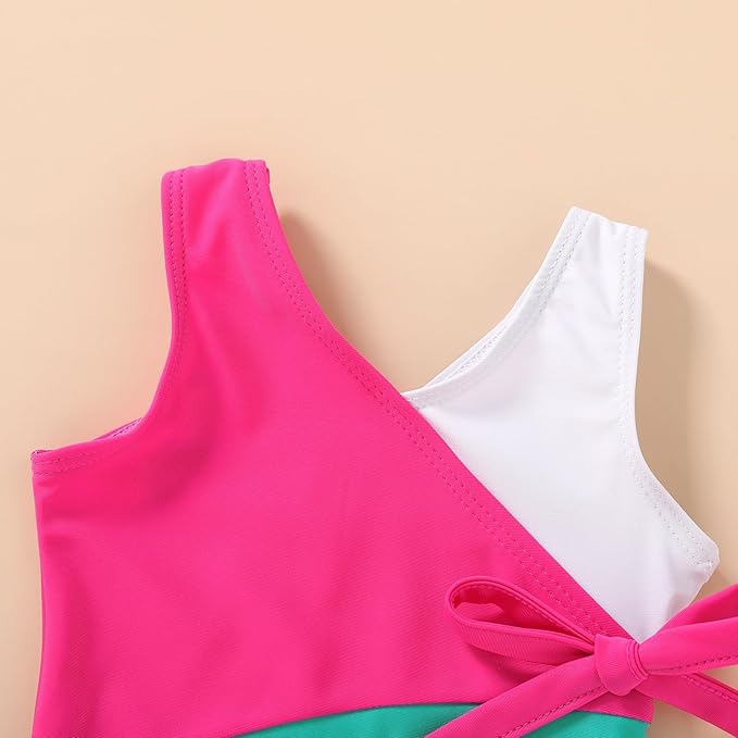 Happy Town Toddler Swimsuit Girl One Piece Bathing Suit Color Block Swimwear Baby Summer Beach Wear