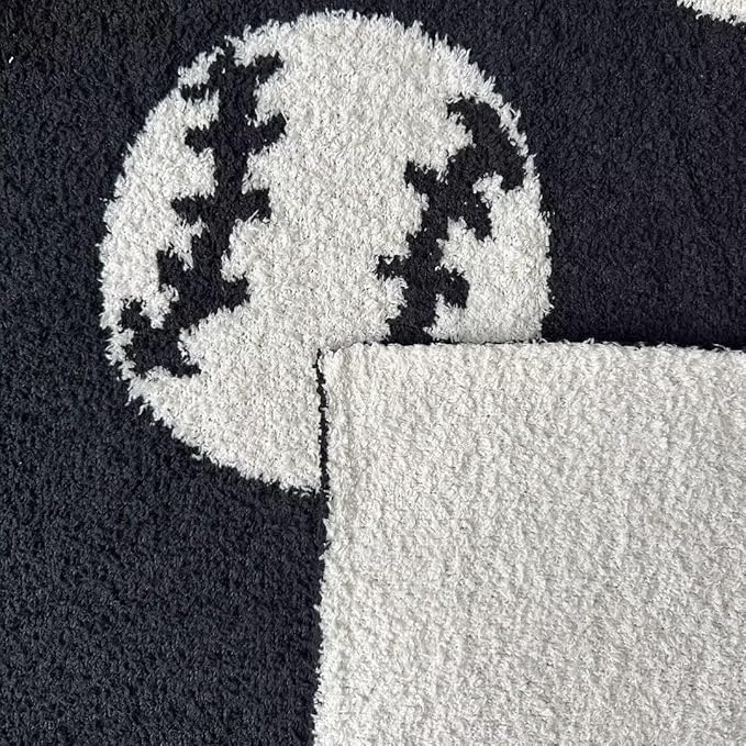Cozy Baseball Pattern Blanket Perfect Reversible Lightweight Bedding for Adults, Soft, Warm, and Plush Ball Sports Blanket Great for Bed Sofa, Black, 50"x60"