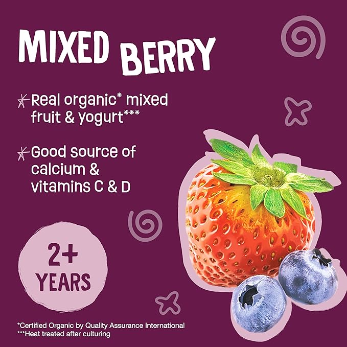 Earth's Best Organic Yogurt Smoothie Pouches, 24+ Months, Fruit and Yogurt Smoothie for Kids, Mixed Berry, 4.2 Ounce Resealable Pouch (Pack of 12)