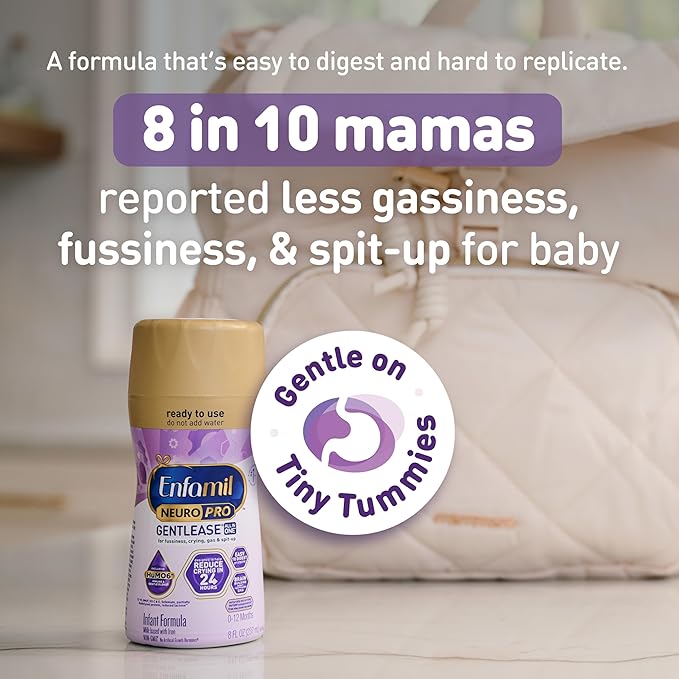 Enfamil NeuroPro Gentlease Ready-to-Feed with Smaller Proteins for Easy Digestion, Brain Supporting DHA,Baby Formula for easing Fussiness, Crying, Gas, Spit-up in 24hrs, 8 Fl Oz, 24 Bottles