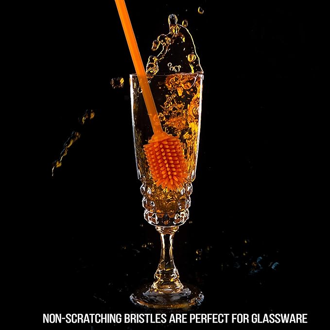 12.5" Silicone Bottle Brush & Straw Cleaner Brush Set | Water Bottle Cleaner for Hydro Flasks, Tumblers, Glassware, Vases and Narrow Neck Containers