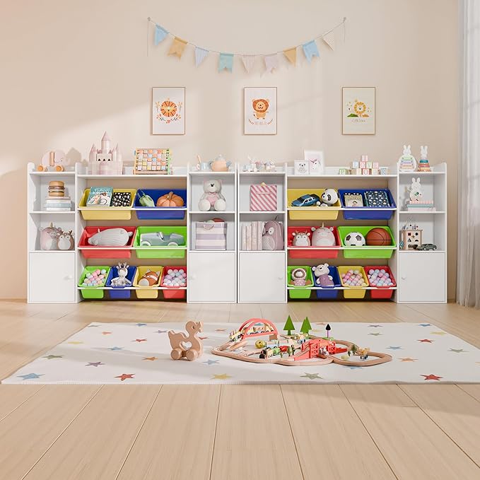 Large Kids Toy Storage Organizer, Toy Organizers and Storag with Bookshelf, Kid Bookshelf and Toy Storage with 6 Storage Cubbies and 8 Storage Bins for Kids' Rooms, Playrooms, and Nurseries