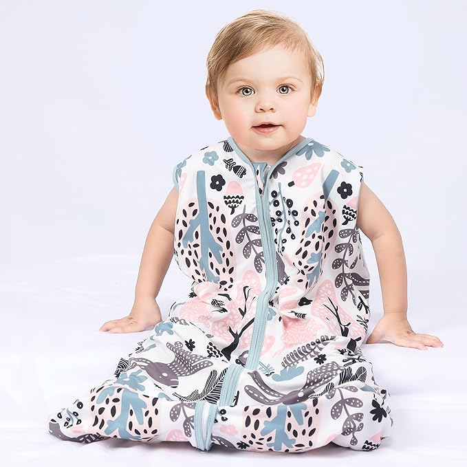 Baby Sleep Sack 0-6 Months 3 Pack Baby Wearable Blanket 100% Rayon Cotton 2-Way Zipper Toddler Sleeping Sack .Comfy Soft Lightweight TOG 0.3 (Rabbit&Rocks&Green, 0-6 Months)