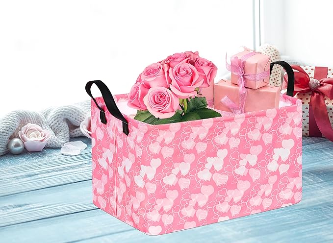 Rectangle Heart Partten Kids Gift Storage Basket Home Shelf Storage Basket Organizer Box Clothes Laundry Hamper Toys Nursery Basket Baby Laundry Basket with Handles