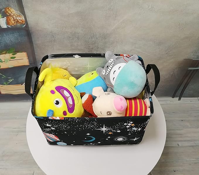 Rectangle Kids Gift Storage Basket Shelf Storage Basket Organizer Box Clothes Laundry Hamper Toys Nursery Basket Baby Laundry Basket with Handles(REC-Black Planet)