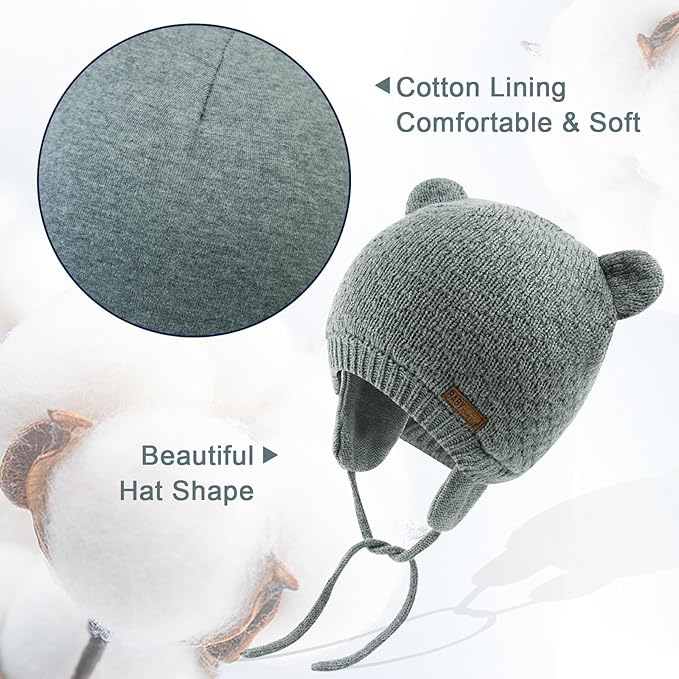 XIAOHAWANG Baby Hat Cute Bear Toddler Earflap Beanie Warm for Fall Winter