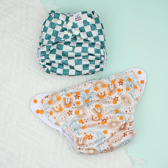Mama Koala 3.0 Pocket Cloth Diapers for Babies with AWJ Lining, 6 Pack with 6 5-Layer Natural Cloth Diaper Inserts - Reusable and Washable Pocket Diapers(A-Desert Oasis)