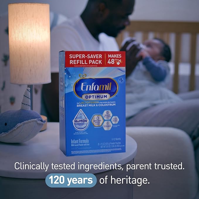 Enfamil Optimum (Enspire), Our Closest Formula to Breast Milk, Immune-Supporting Lactoferrin and Brain-Supporting DHA Baby Formula, Powder 30 Oz Refill, Pack of 4