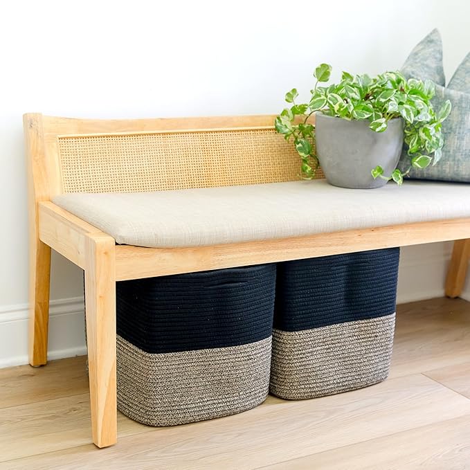 NaturalCozy 13 Inch Cube Storage Bins Cotton Rope Woven Baskets for Organizing 3-Pack | 13 x 13 Storage Cubes | Fabric Square Storage Baskets for Shelves Organizer, Kids Toy Bins, Closet Baby Nursery