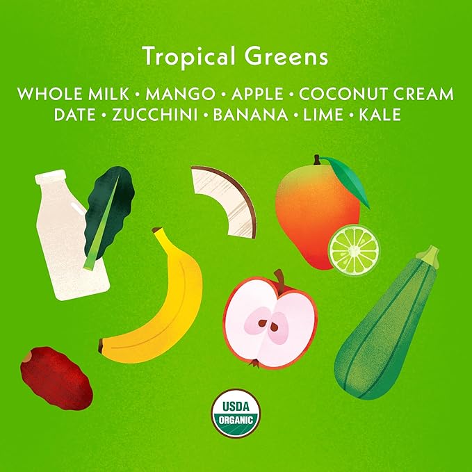 Once Upon A Farm Organic Smoothie Melts with Milk from Pasture Grazed Cows, Tropical Greens, Non GMO, Kosher, 1 Ounces (Pack of 8)