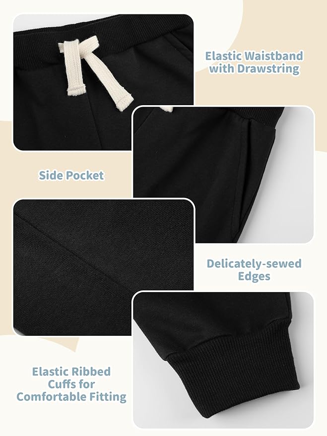 HXP 3 Pack Toddler Sweatpants Cotton Toddler Boys Girls Unisex Sweatpants Pants with Pocket Drawstring
