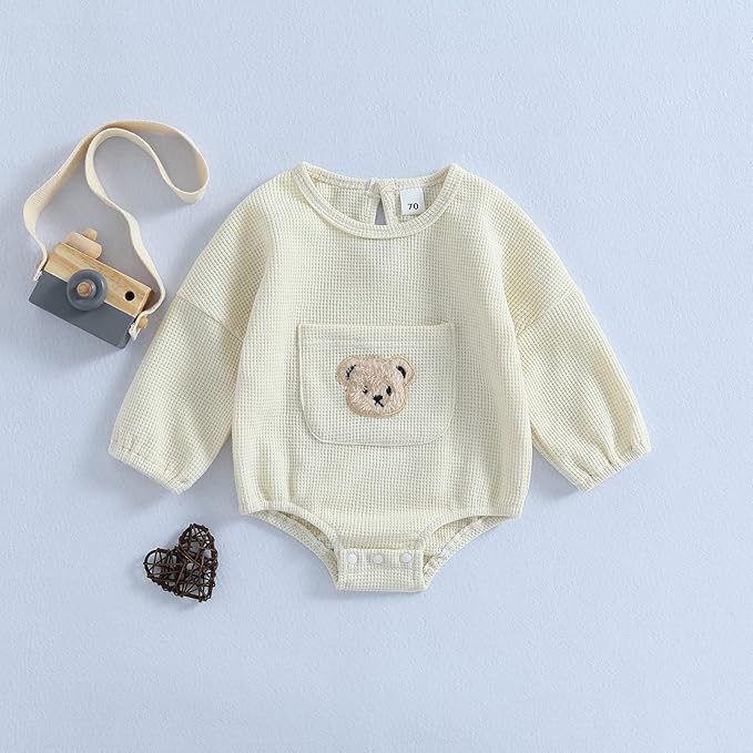 Douhoow Cute Baby Sweatshirt Romper Waffle Knit Baby Clothes Infant Girl Boy Fall Winter Outfits