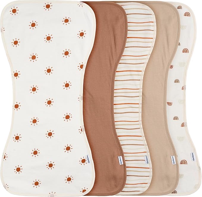 Gerber Baby Unisex Burp Cloths 5-Pack, Rust Tan, Size 10.5" x 21"