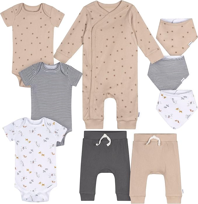Gerber unisex-baby 9-piece Baby Gift Set for Newborn Boys & Girls – Premium Cotton Baby Essentials Layette Set