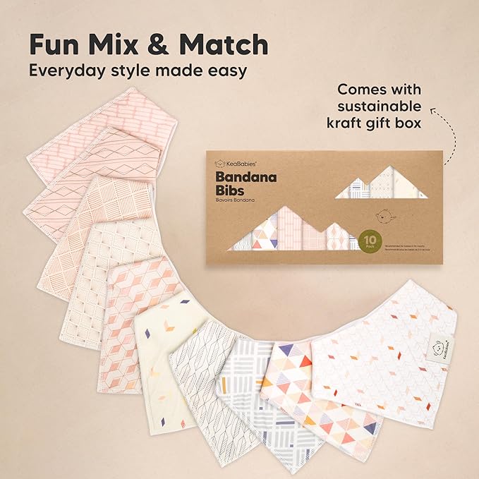 10-Pack Organic Baby Bandana Bibs for Girls - Super Absorbent Triangle Baby Bibs for Drooling and Teething Infant, 100% Cotton Extra Soft for Newborn, Infant 0-36 Months (Prism)