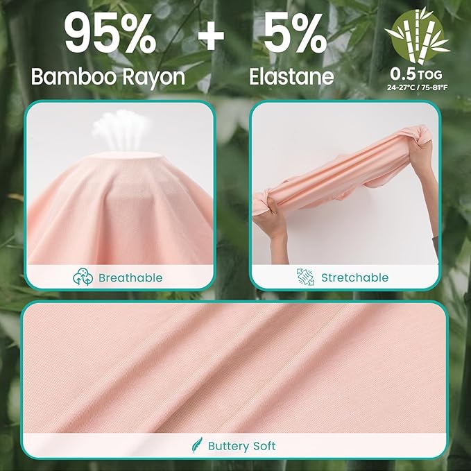 Rayon Made from Bamboo Sleep Sack, 0.5 TOG Wearable Blanket Baby, Lightweight Stretchy Sleep Sack 6-12 Months, Pink