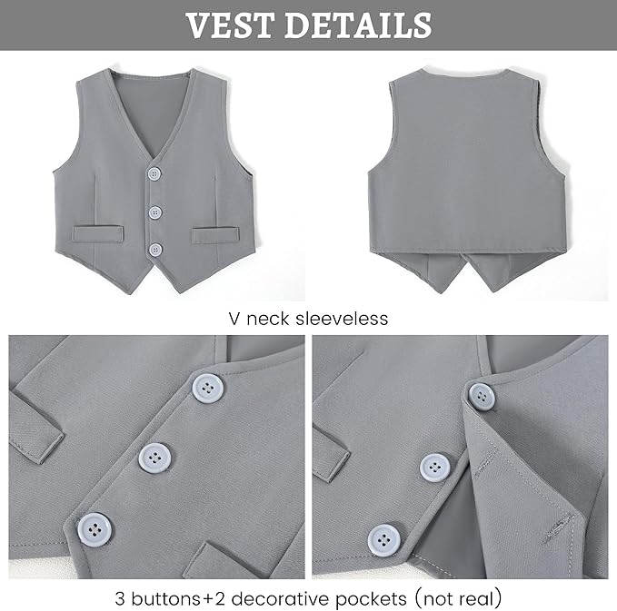 SANMIO Baby Boy Clothes Suits Infant Gentleman Outfit Collared Dress Shirt+Vest+Tie+Corsage+Pants 5Pcs Baby Suit Sets