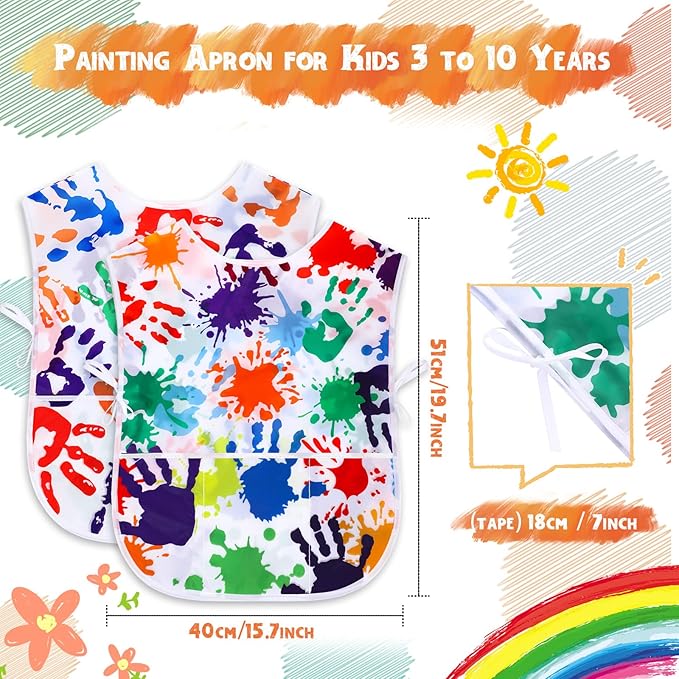 SATINIOR 2 Pieces Kids Art Smock Toddler Apron Waterproof Painting Artist Apron Sleeveless with 3 Pocket for Age 3-10 Years