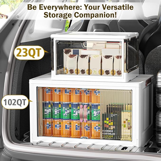 Clear Storage Bin with Lid 3 Pack 【Stackable & Sturdy】 Plastic Multifunctional Folding Storage Bins for Bedroom, Living Room, Study,Room, 23 QT Folding Box with Magnetic door