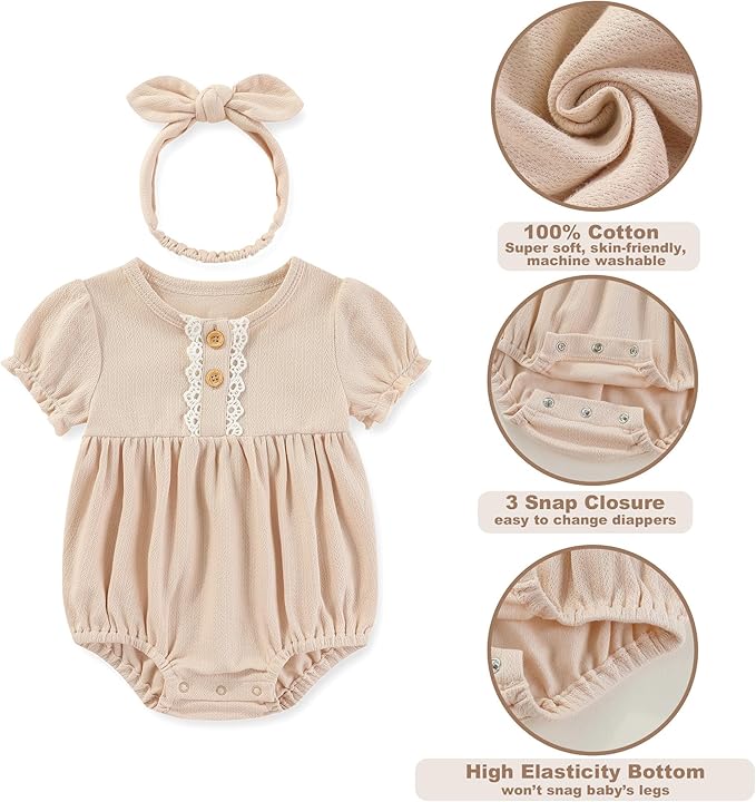 Newborn Baby Girl Clothes Cotton Bubble Romper Floral Short Sleeve Bodysuit 3 Pack