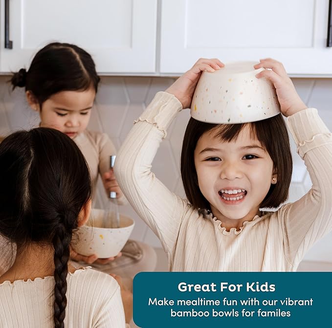 Nook Theory 4 Pack Bamboo Bowls - 22 Oz Reusable Bowl, Dishwasher Safe - Not Microwavable Bamboo Dishes (Confetti)