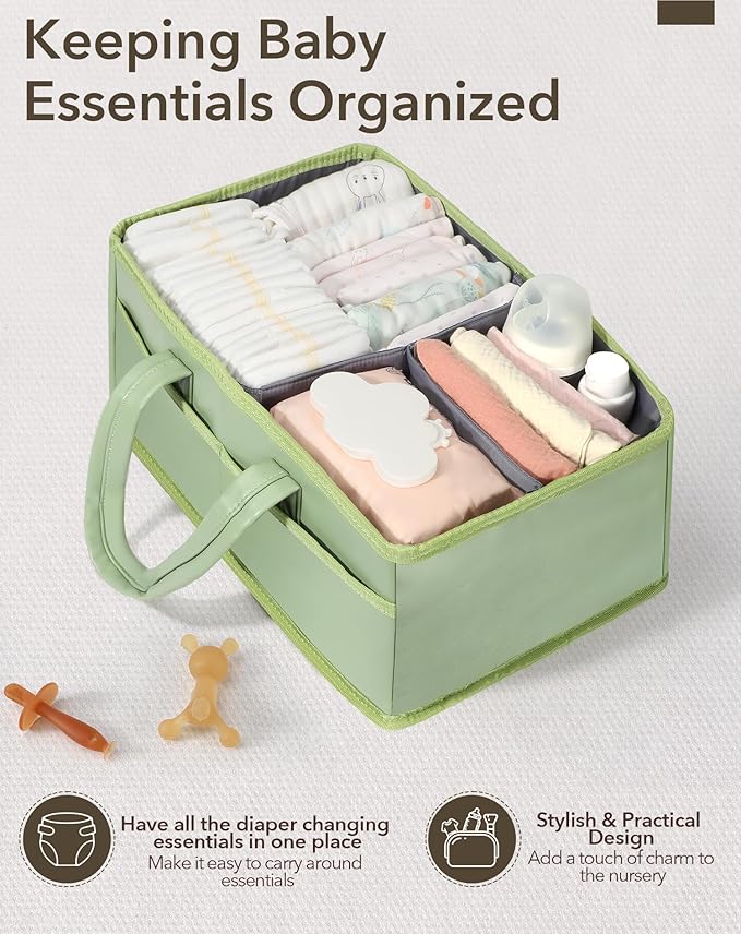 URMYWO Diaper Caddy Organizer - Waterproof Baby Diaper Caddy with Handle,Portable Nursery Organizer Storage Basket for Newborn Essentials, Baby Registry Must Have Shower Gift for Home and Travel, PU