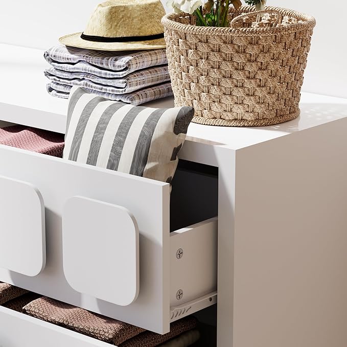 Anbuy White Baby Dresser for Bedroom, Dresser for Baby with 6 Drawers, Storage and Organization Unit with Square Handles for Nursery, Kids Bedroom