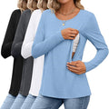 4 Pack Women's Cotton Nursing Tops, Breastfeeding Maternity with Hidden Zippers Crew Neck Long Sleeve Pregnancy Shirts