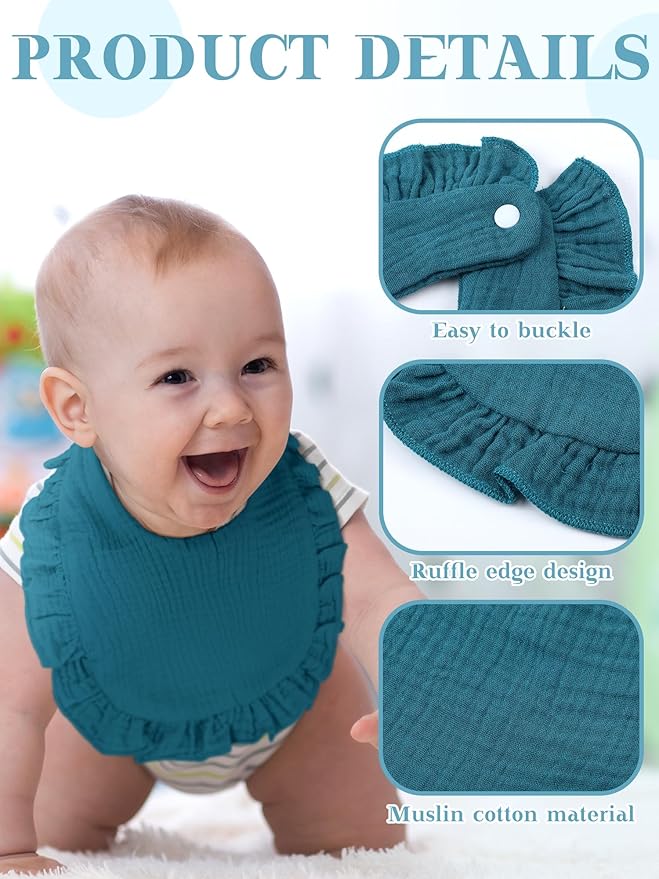 Geyoga 12 Pack Muslin Baby Bibs Adjustable Bandana Drool Bib for Unisex Cotton for Infants Boys Girls Teething