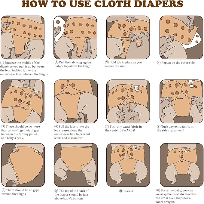 Mama Koala 3.0 Pocket Cloth Diapers for Babies with AWJ Lining, 6 Pack with 6 5-Layer Natural Cloth Diaper Inserts - Reusable and Washable Pocket Diapers(A-Falling Leaves)