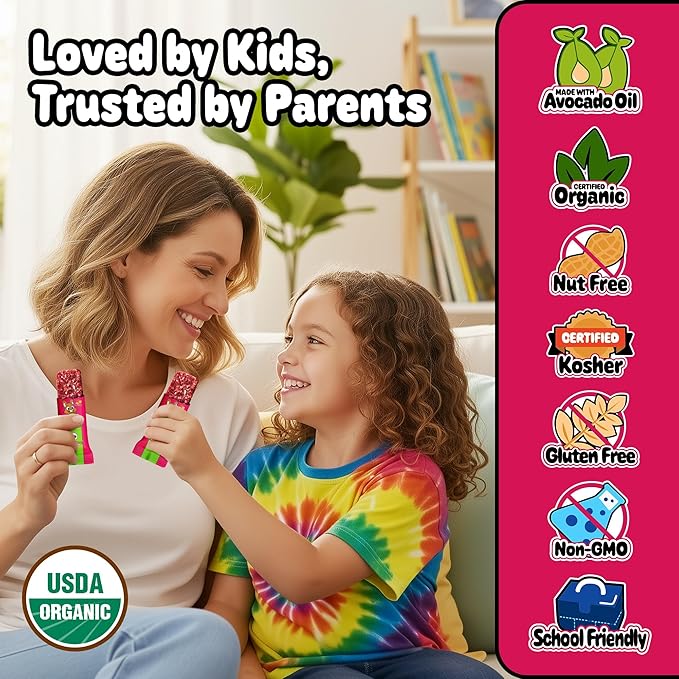 Snakkidz Organic Chewy Granola Bar, Allergen Free, Made with Avocado Oil, Low Sugar (45 Bars, Strawberry)