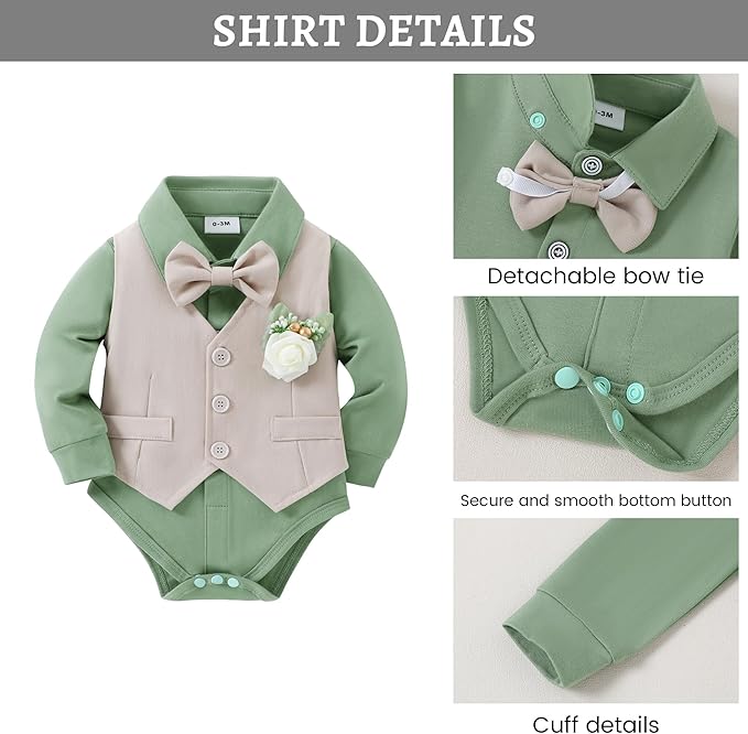 SANMIO Baby Boy Clothes Suits Infant Gentleman Outfit Collared Dress Shirt+Vest+Tie+Corsage+Pants 5Pcs Baby Suit Sets