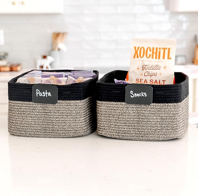 NaturalCozy Storage Baskets 16.8”x13”x7.6” Cotton Rope Woven Baskets for Organizing 3-Pack | Toy Storage Bins | Basket for Shelves, Laundry, Blanket, Clothes, Closet, Kitchen, Bathroom, Gifts