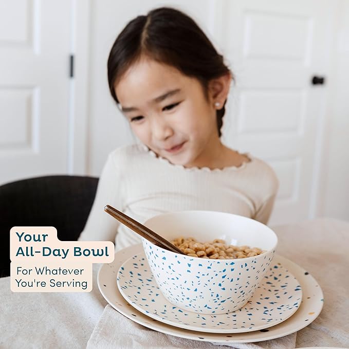 Nook Theory 4 Pack Bamboo Bowls - 22 Oz Reusable Toddler and Kids Bowl, Dishwasher Safe - Not Microwavable Bamboo Dishes (Terrablue)