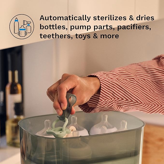 Baby Brezza Bottle Sterilizer and Dryer Advanced – 33% Faster - Largest Capacity Steam Sanitizer - Universal Sterilization Machine for All Bottles + Pump Parts - HEPA Air Filter, Charcoal